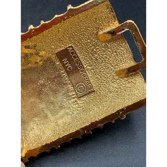 ACCESSOCRAFT NY Belt Buckle Big Bold Matte Gold Statement Buckle Vintage Signed - Picture 6 of 7